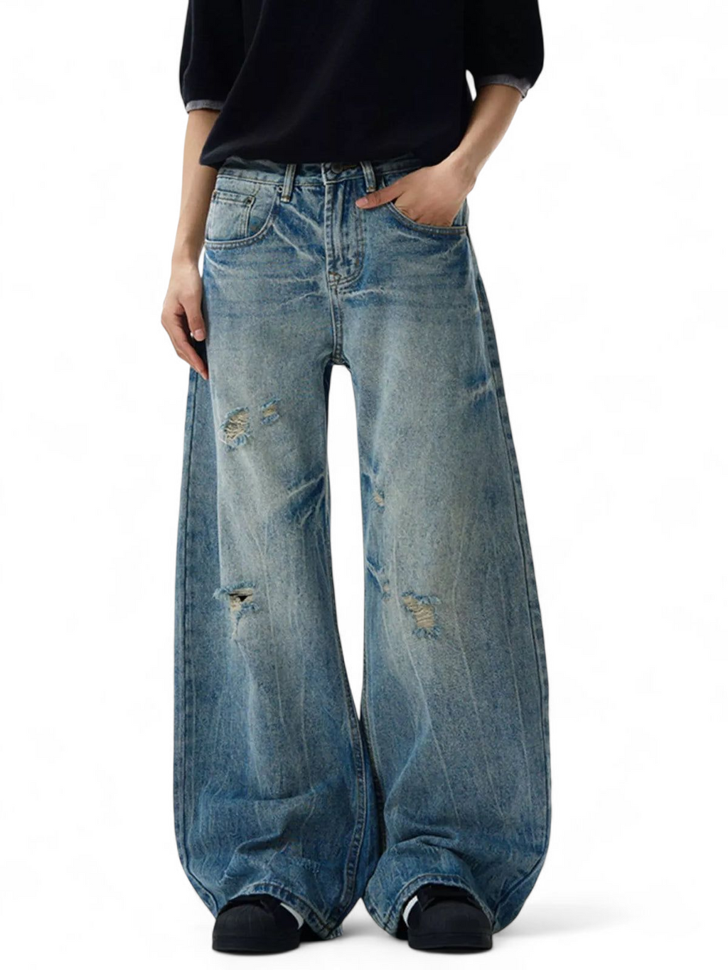 No Stylish Distressed Loose Fit Jeans