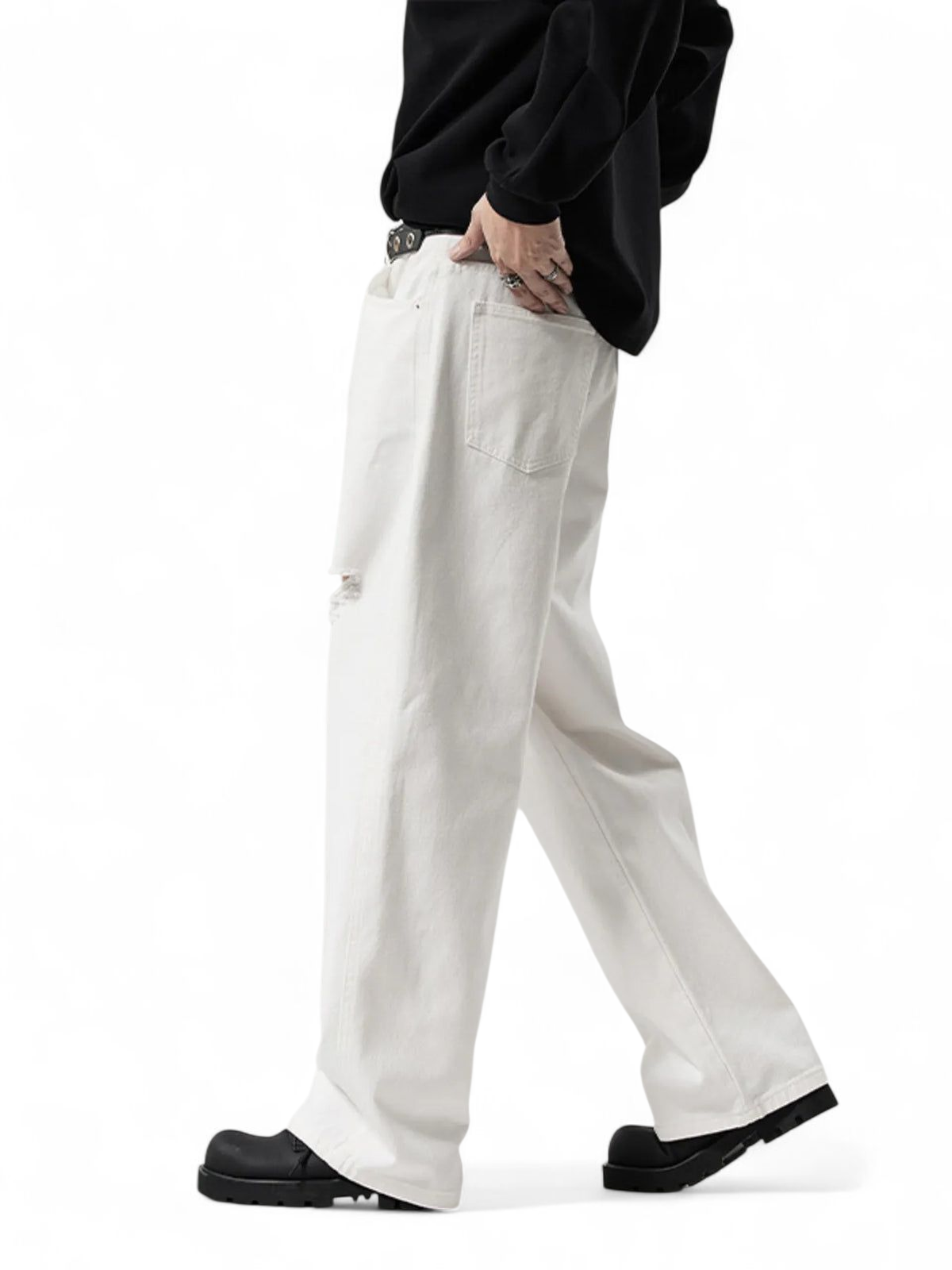 No Stylish | Distressed Ripped Wide Leg Jeans