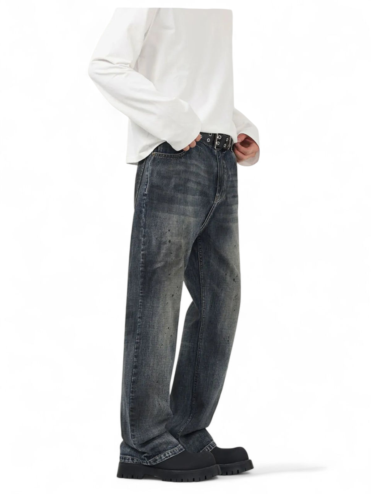 No Stylish | Vintage Distressed Wide Leg Jeans