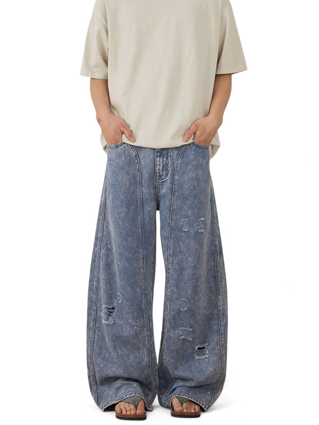 No Stylish | Washed Wide Leg Distressed Pants