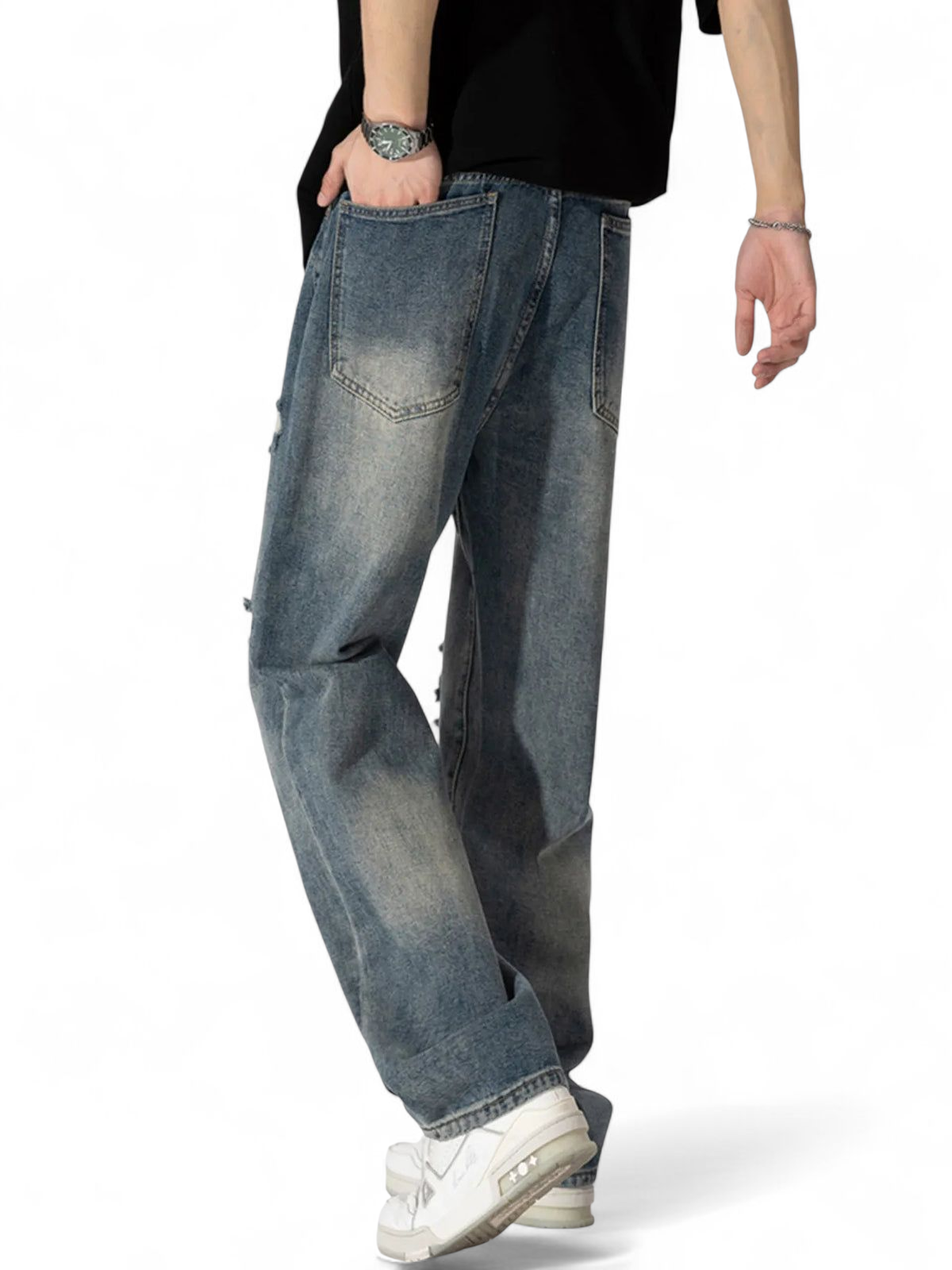 No Stylish | Distressed Wide Leg Jeans