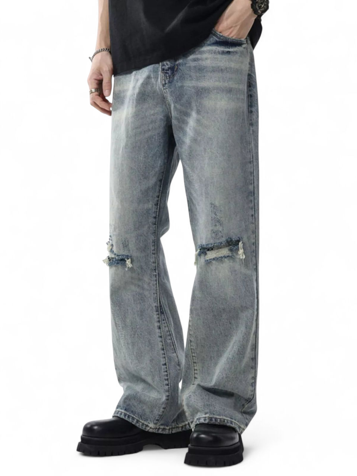 No Stylish | Distressed Wide Leg Jeans