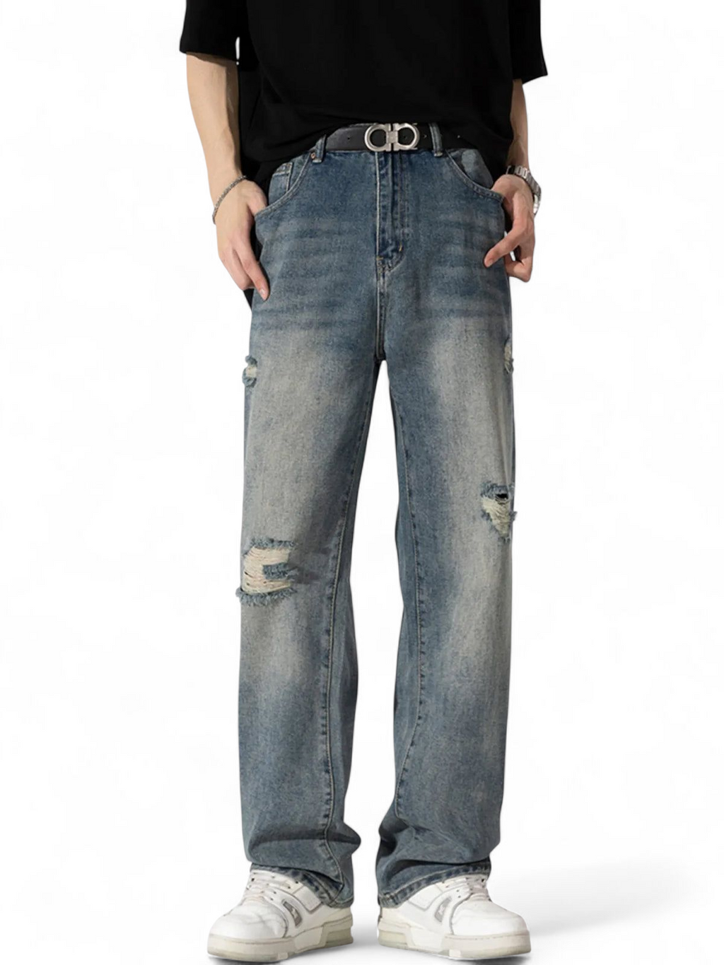 No Stylish | Distressed Wide Leg Jeans