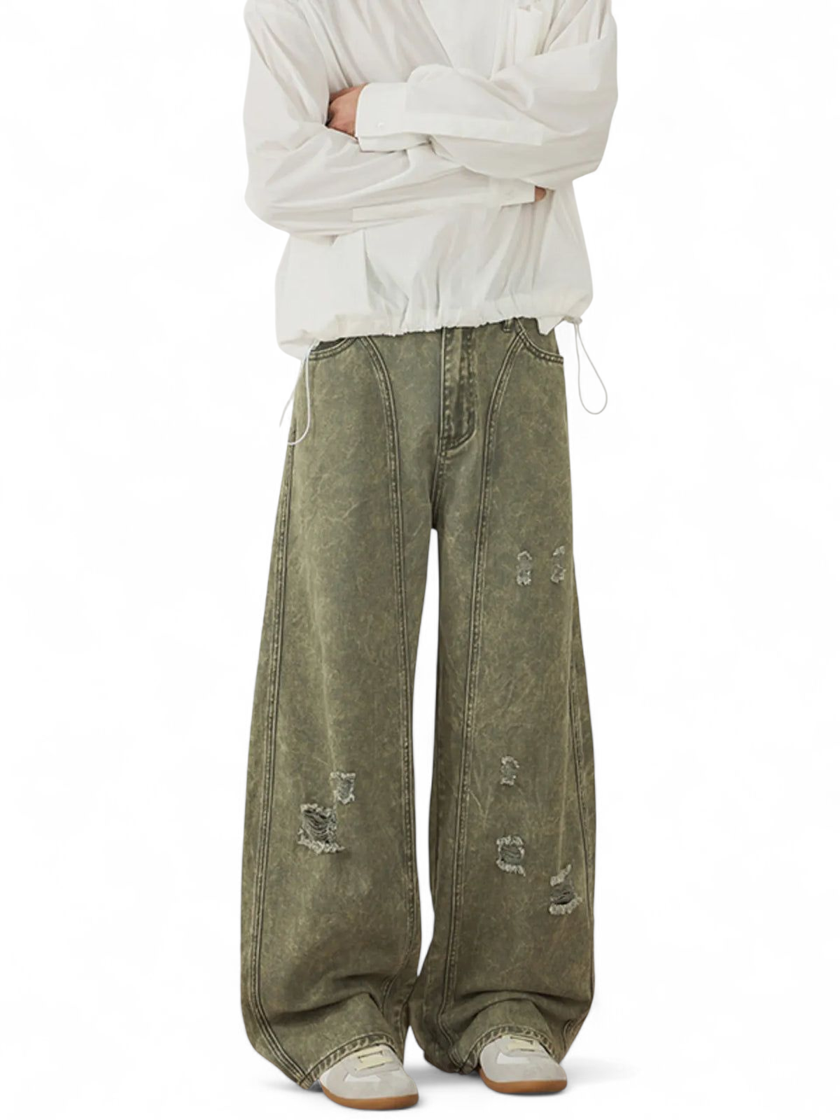 No Stylish | Washed Wide Leg Distressed Pants