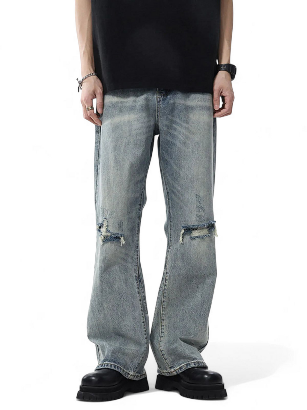 No Stylish | Distressed Wide Leg Jeans