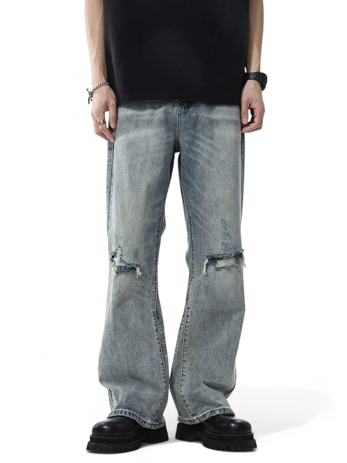 No Stylish | Distressed Wide Leg Jeans