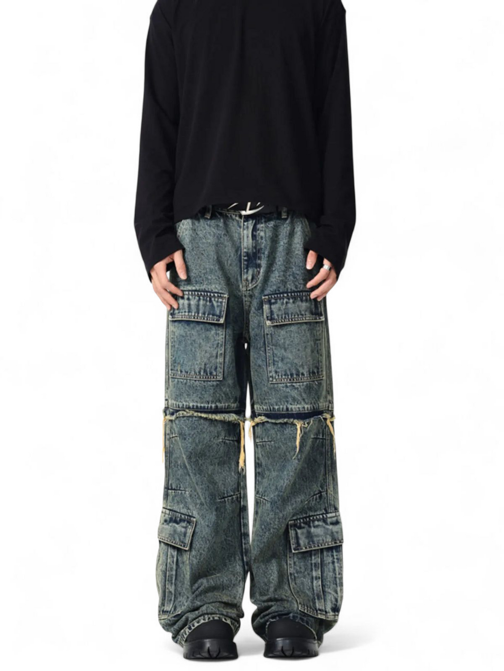 No Stylish | Vintage Wash Multi-Pocket Cargo Jeans