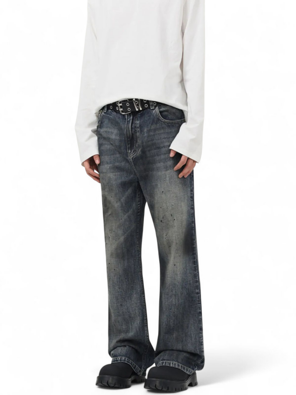 No Stylish | Vintage Distressed Wide Leg Jeans