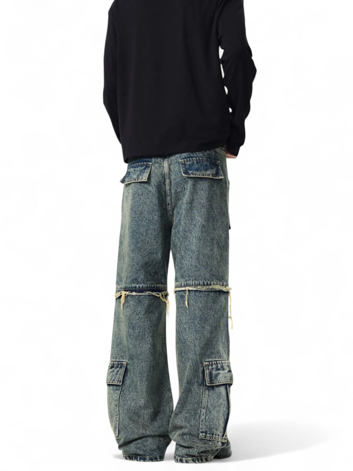 No Stylish | Vintage Wash Multi-Pocket Cargo Jeans