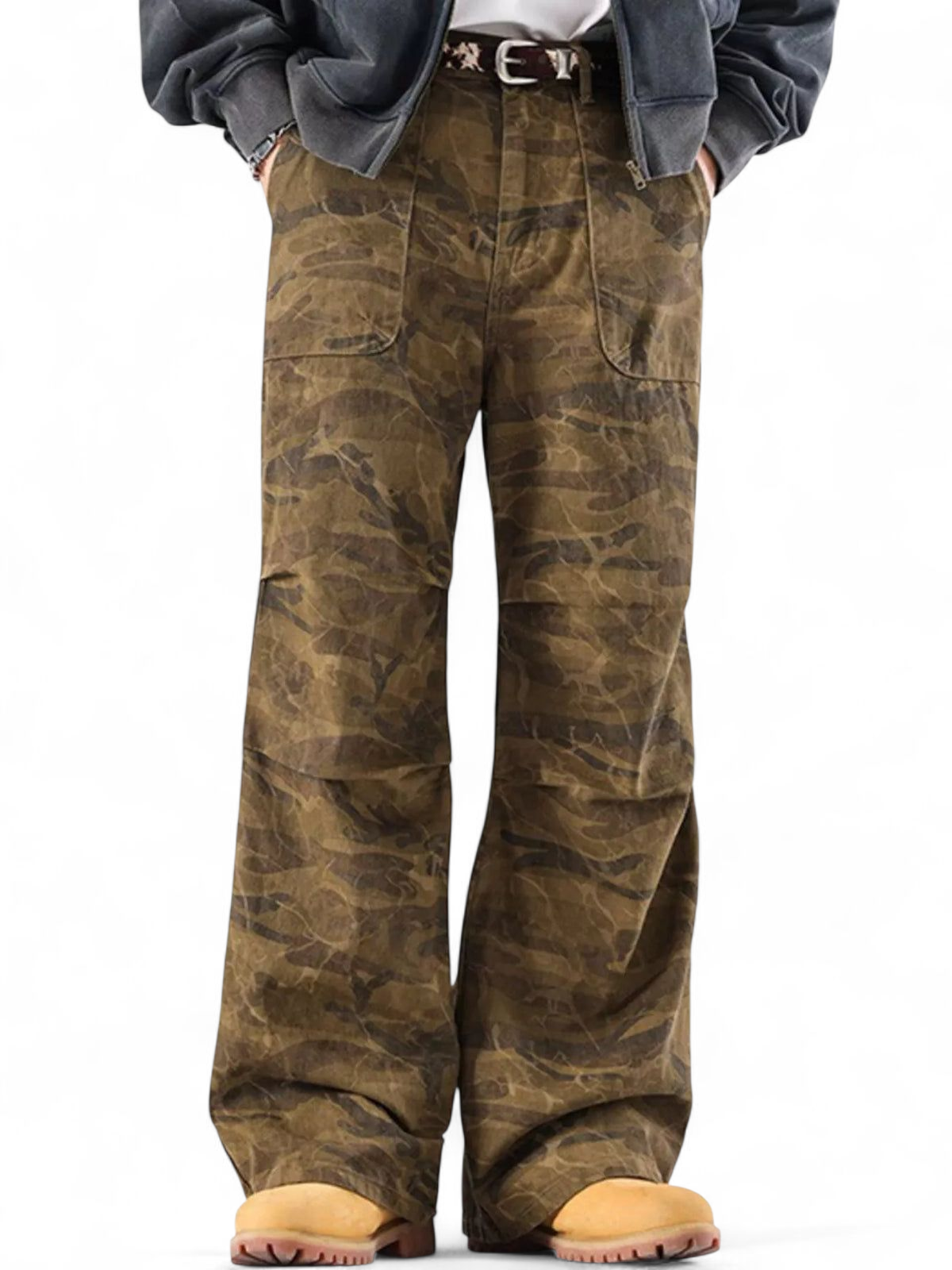 No Stylish | Vintage Camouflage Wide-Leg Jeans