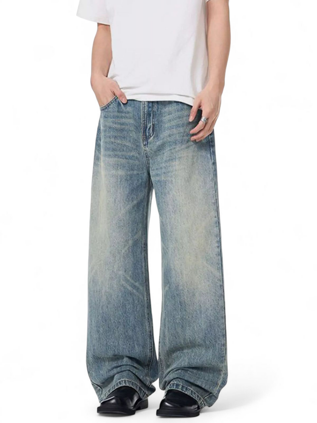 No Stylish | Vintage Wash Wide Leg Jeans