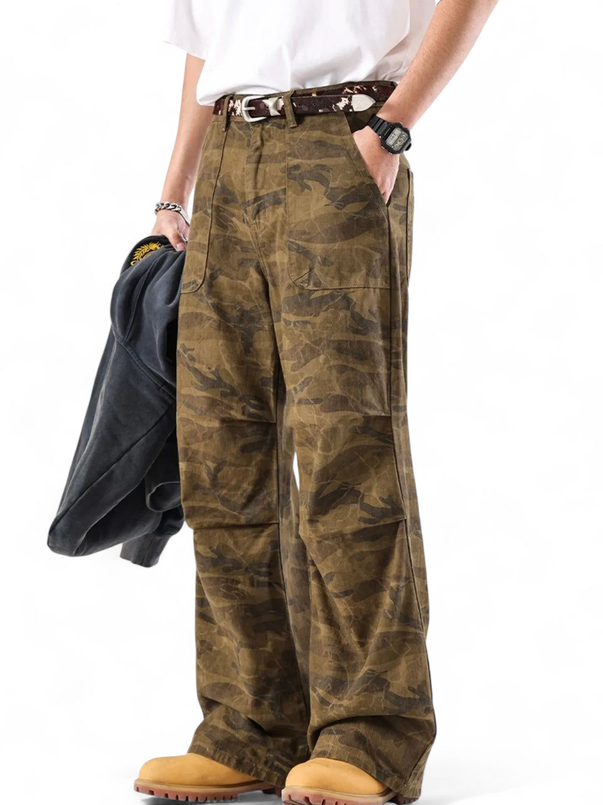 No Stylish | Vintage Camouflage Wide-Leg Jeans