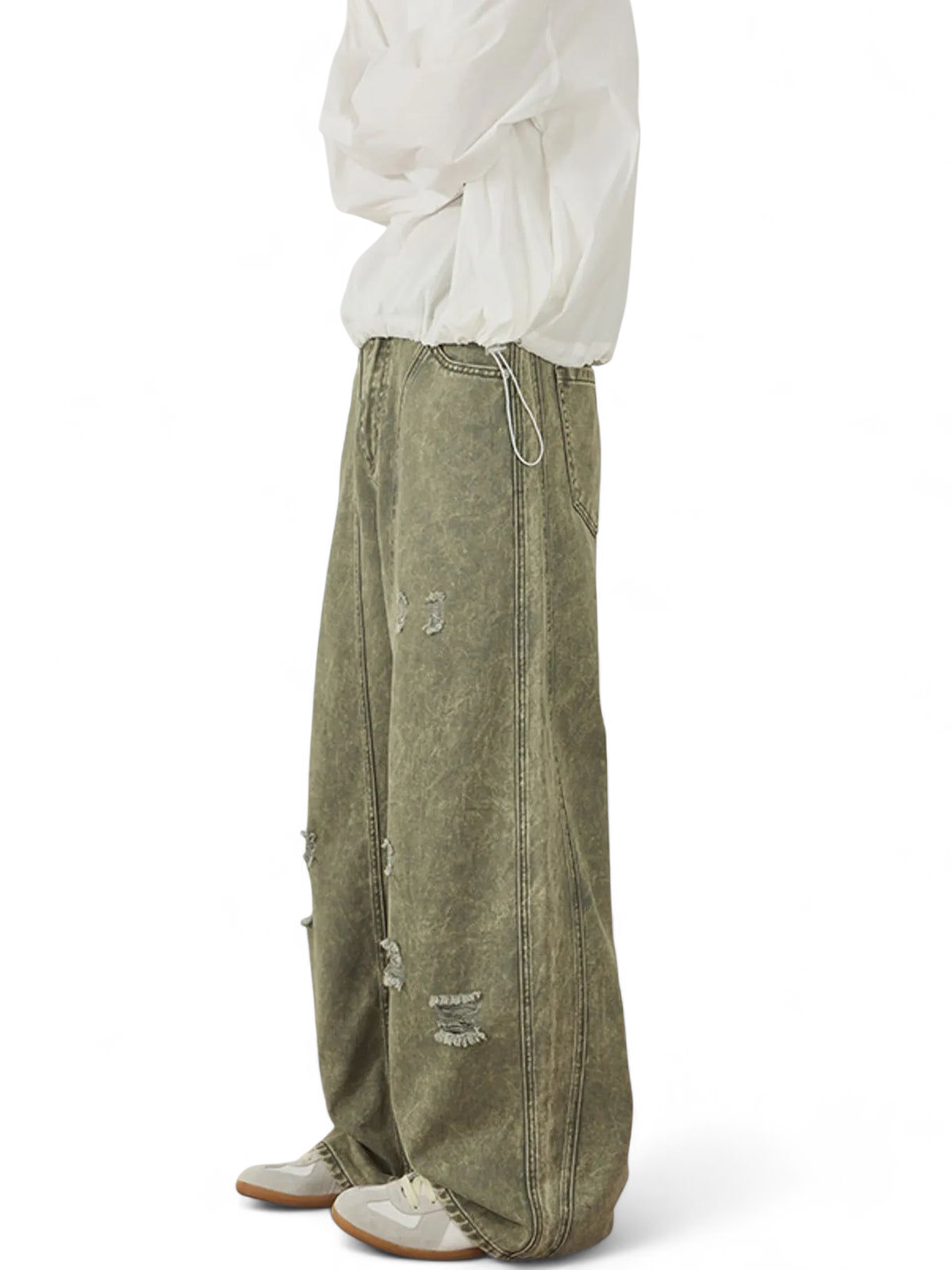 No Stylish | Washed Wide Leg Distressed Pants