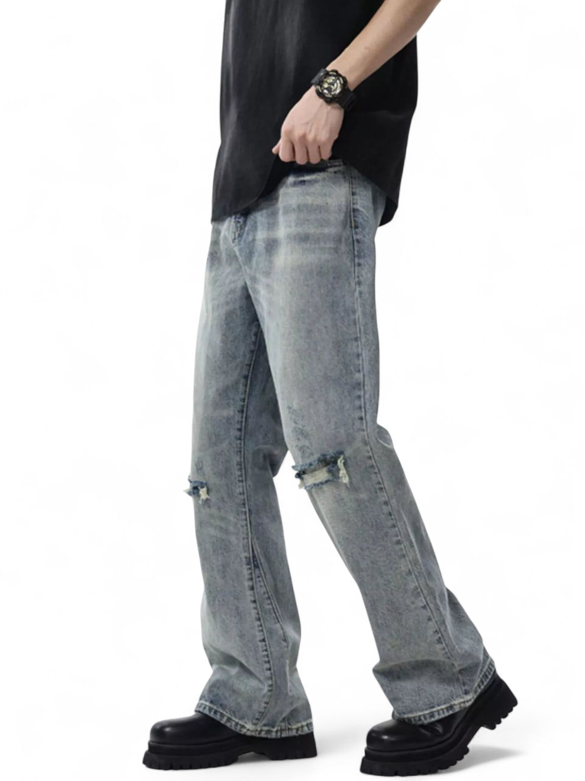 No Stylish | Distressed Wide Leg Jeans