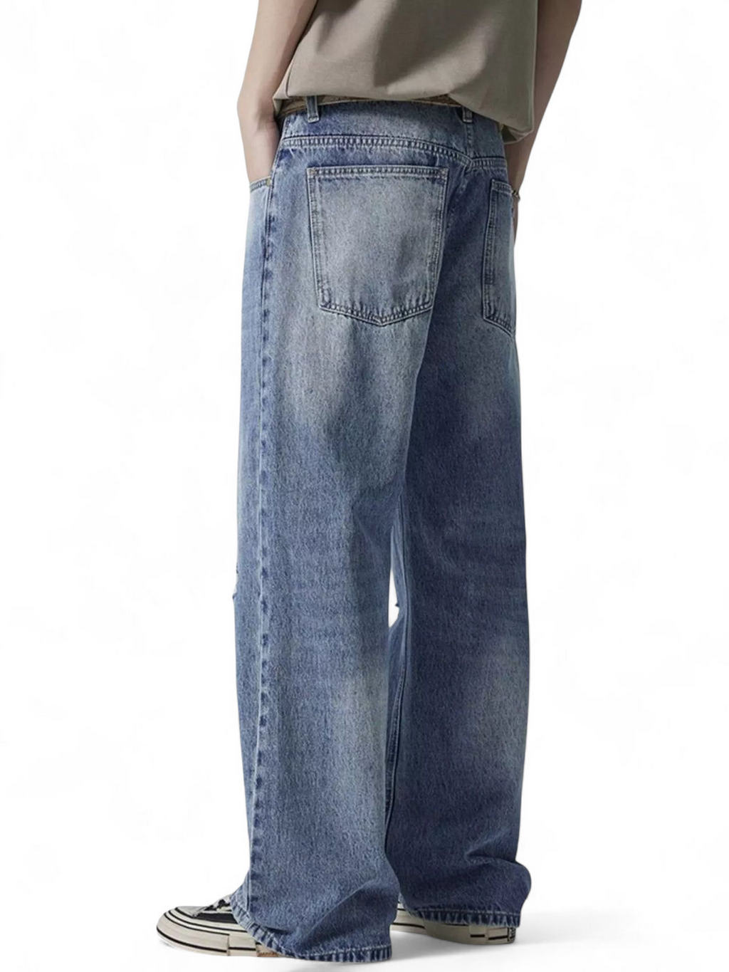 No Stylish | Distressed Wash Wide Leg Jeans