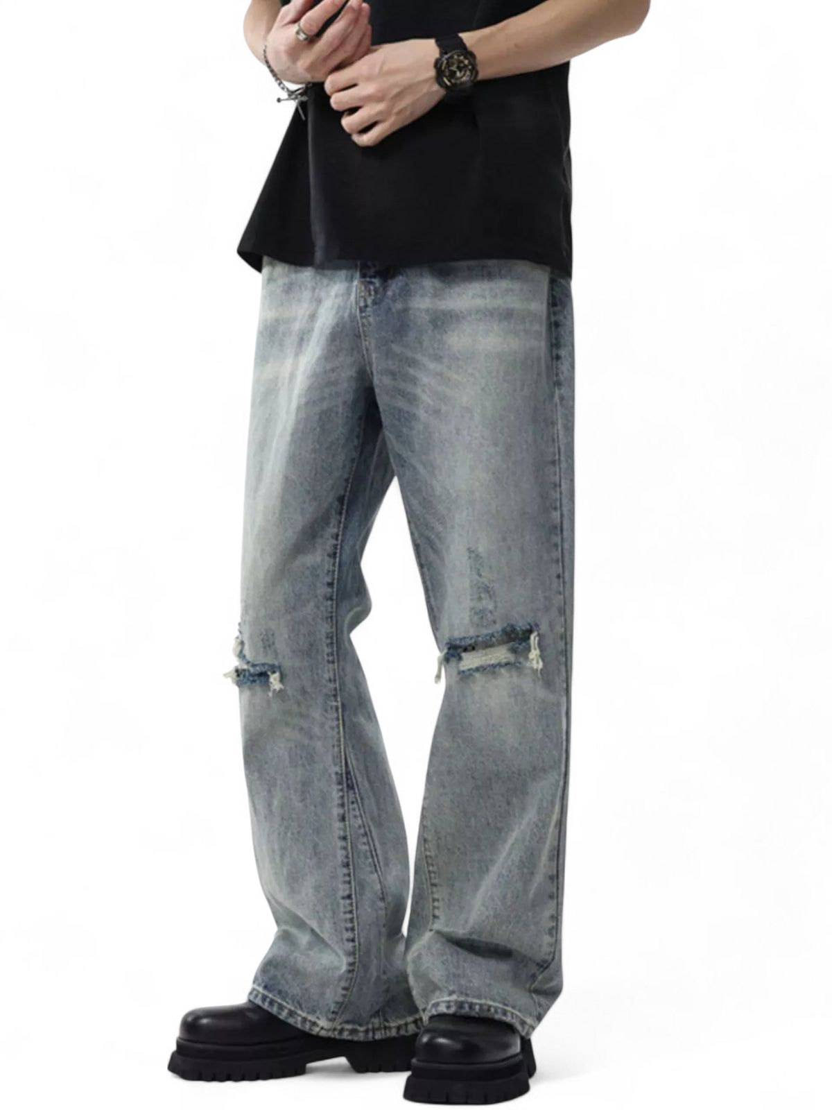 No Stylish | Distressed Wide Leg Jeans