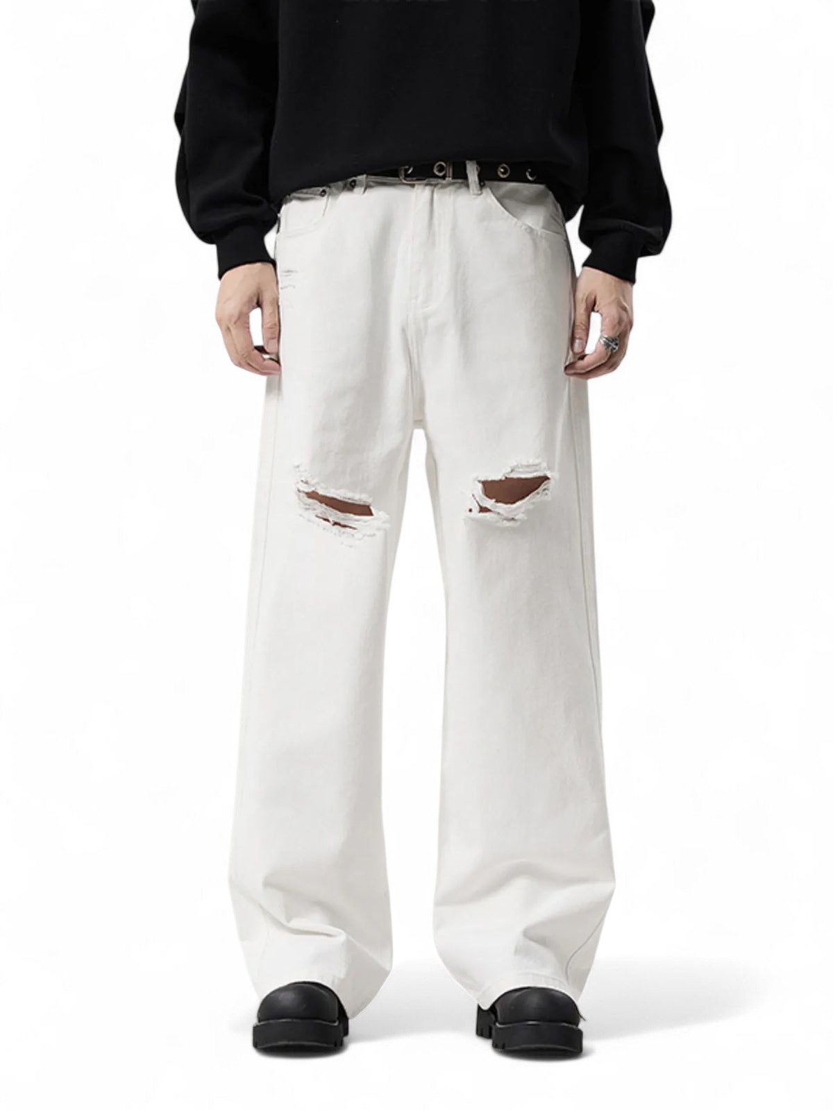 No Stylish | Distressed Ripped Wide Leg Jeans