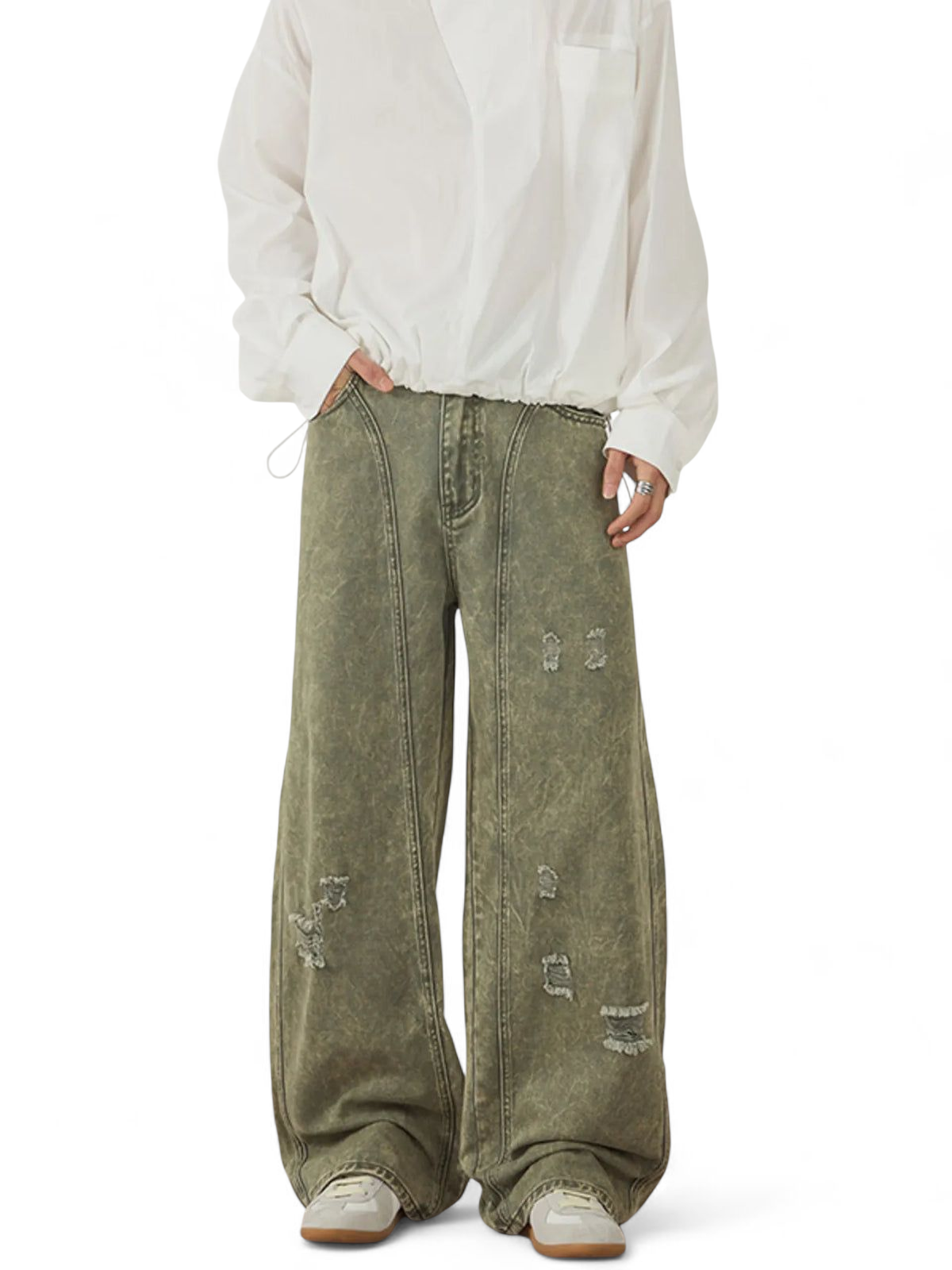No Stylish | Washed Wide Leg Distressed Pants