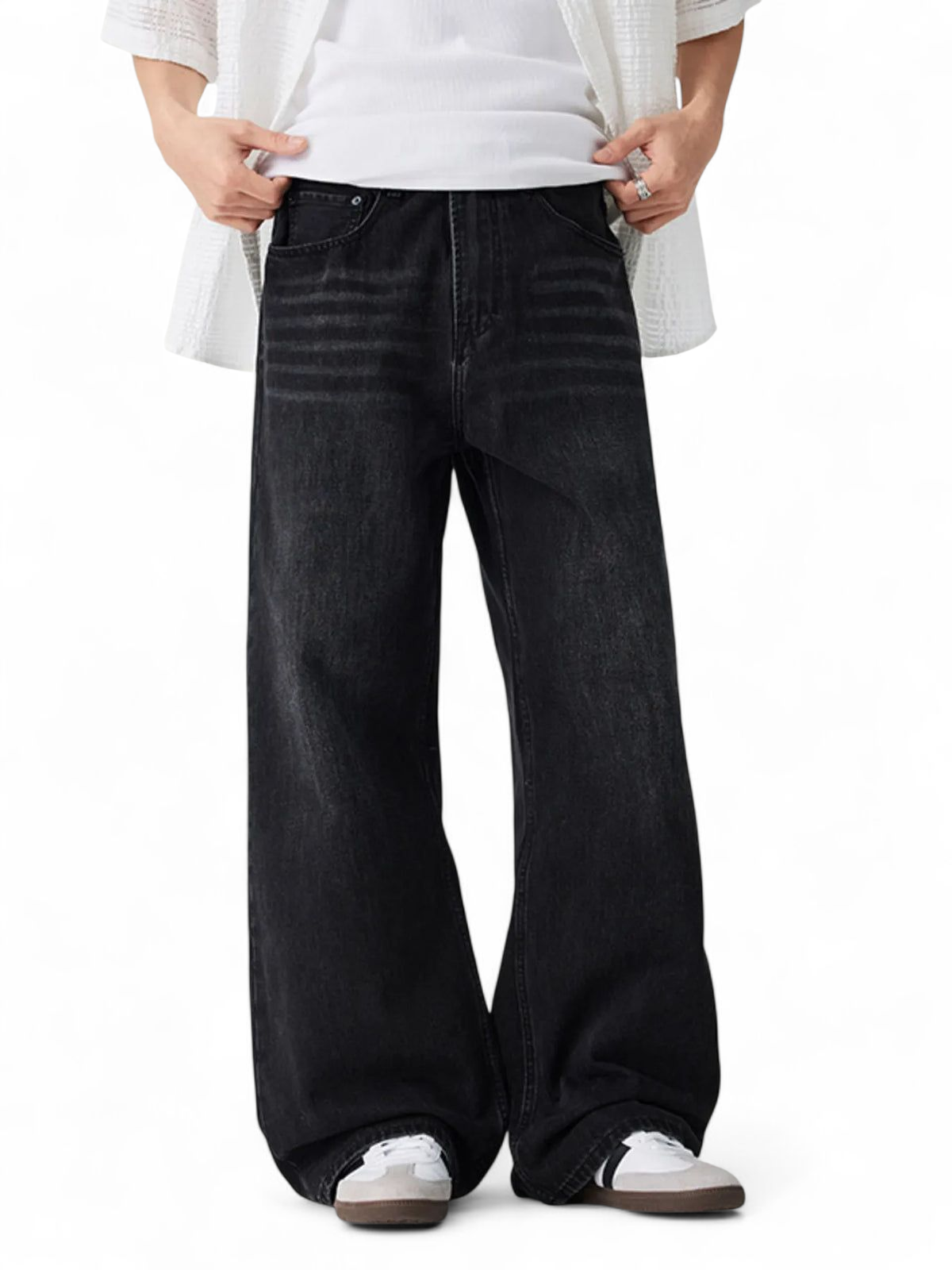 No Stylish | Wide Leg Wash Jeans