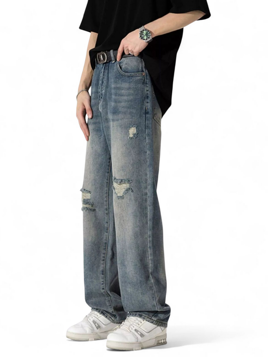 No Stylish | Distressed Wide Leg Jeans